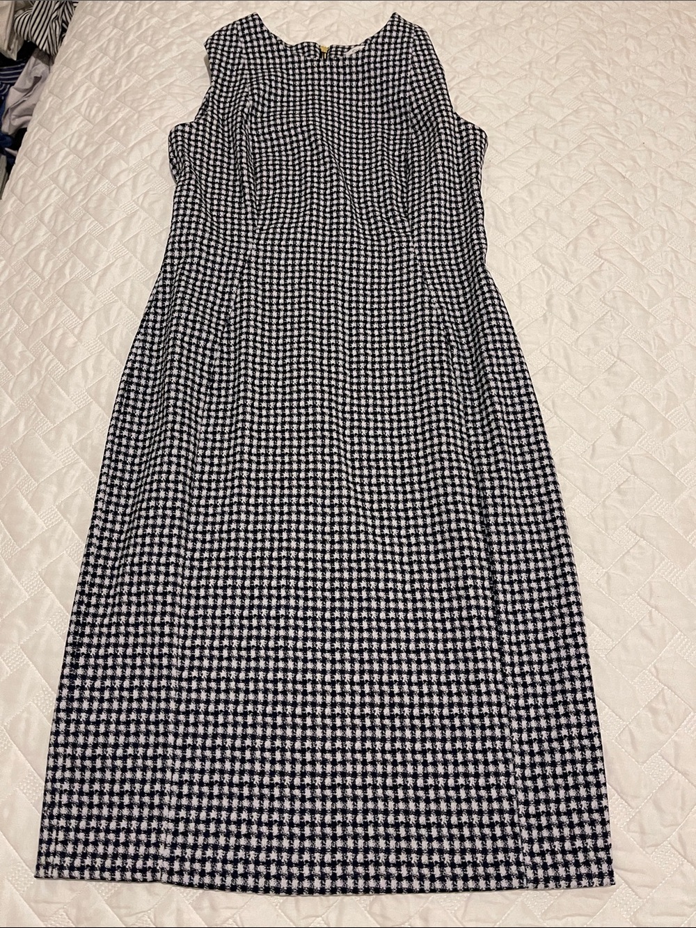 Calvin Klein Black and White Houndstooth Midi Sheath Dress